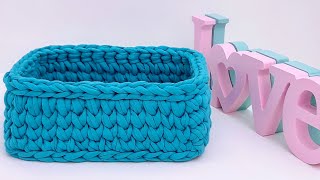 ESPAÑOL CESTA RECTANGULAR DE TRAPILLO CROCHET [upl. by Martainn]