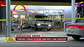 Thieves crash stolen van into gas station in Tampa [upl. by Meeharbi268]