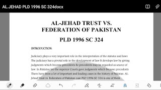 AlJehad Trust vs Federation of Pakistan PLD 1996 SC 324 case explained by Barrister Amna [upl. by Dlawso25]