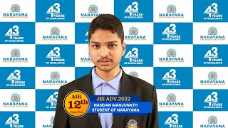 Nandan JEE Advanced 2022 AIR 12 Thanks To Narayana and Its Teachers Staff for His Epic Victory [upl. by Otanod]