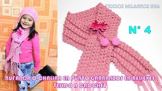 Como tejer la Bufanda N° 4 o Chalina a crochet en Punto Garbanzos en Relieves con puntos Abanicos [upl. by Silsby]