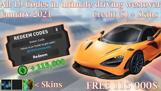 All 19 Codes in Ultimate driving free 115K January 2021 [upl. by Natehc]