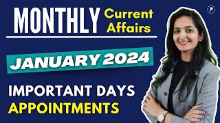 January 2024  Important Days amp Themes amp Appointments  Monthly Current Affairs January 2024 [upl. by Riek]