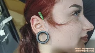 Surface Tragus Piercing  Vertical Tragus Piercing DOUBLE [upl. by Adnelg]