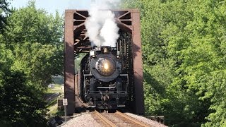 NKP 765 Steam locomotive with 29 cars on the mainline 150 mile chase [upl. by Medardas847]