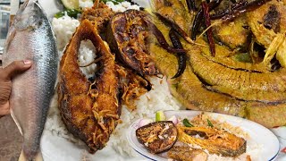 Eating Lunch Rice amp Big Hilsa Fish Elish Lej Vorta With Family at Mawa Ghat [upl. by Eiramannod]