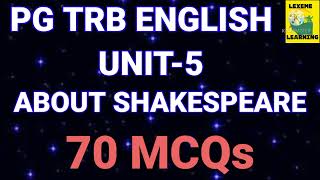 PGTRBENGLISHUNITABOUT SHAKESPEARE70MCQs [upl. by Nairadal520]