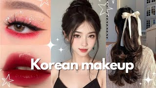 ♡ Korean makeup and hairstyle ♡ makeup korean hairstyle fashion fypシ viral [upl. by Irec]