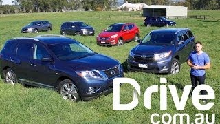 Kluger v CX9 v Pathfinder v Territory v Santa Fe v Sorento  7seat SUV 4WD comparison [upl. by Nitnert326]