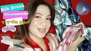 MURANG SILK DRESS PAJAMA SLEEPWEAR SA SHOPEE TRYON HAUL [upl. by Zischke]