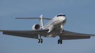 FullHD 2x Gulfstream G650s landing at GenevaGVALSGG [upl. by Ahsatin]