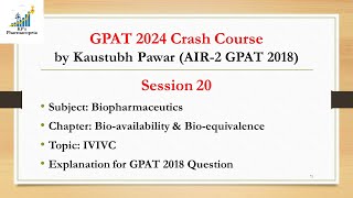 IVIVC  Biopharmaceutics  GPAT 2024  KPs Pharmacopeia [upl. by Isayg]