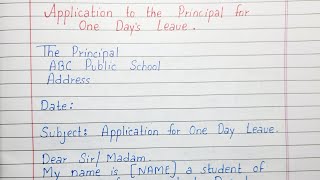 Write an application to the principal for one day leave  English  Exam [upl. by Panaggio664]