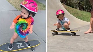 Adorable OneYearOld Girl Becomes Skateboarding Sensation [upl. by Ancilin]