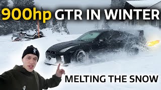 Driving and breaking my 900HP R35 GTR in SNOW  huge Flames  Drifts amp PURE SOUND  OG Schaefchen [upl. by Zucker]