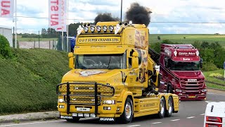 Truckshow Ciney 2024 Part 1 with Scania V8 open pipes sound  custom semi Trucks [upl. by Ennyl]