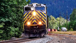 Canadian National Double Stack Follows Curves Of The TransCanada Hwy Near Yale BC [upl. by Seugram]