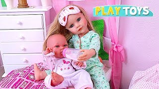 Gotz Doll Feeds and Dresses Baby for Walk in Park Play Toys [upl. by Satsok157]