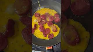 ✨garlic sausage with scrambled eggs✨ food halal cooking halalfood recipe foodie sucuk [upl. by Enitsuj]