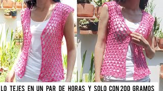 este chaleco lo TEJES en un par de HORAS y con 200 gramos de hilo tutorial a crochet super fácil [upl. by Ten]