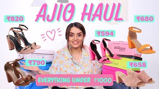 Huge Ajio Footwear Haul Best Affordable Heels Under ₹ 1000 [upl. by Eyde438]