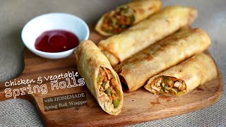 Chicken and Vegetable Spring Rolls with HOMEMADE Spring Roll Wrapper [upl. by Anires759]