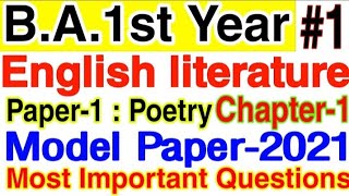 English literature for ba 1st year  Paper1Chapter1  Model Paper2021  Most Important Questions [upl. by Pulchia]