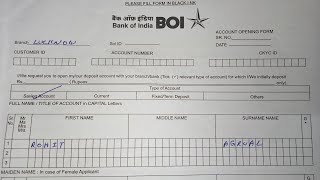 Bank Of India Account Opening Form Fill UP 2024 [upl. by Malchy525]