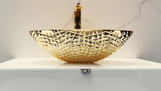 MaestroBath De Medici Ice Oval Vessel Sink  Gold Crystal Bathroom Sink [upl. by Edme]