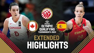 Canada 🇨🇦 v Spain 🇪🇸  Extended Highlights  FIBA Womens OQT 2024 [upl. by Ardnua]