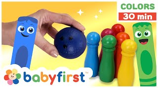 Toddler Learning Video  COLOR CREW MAGIC  Bowling amp Basketball Games for Kids  DIY  BabyFirst TV [upl. by Nysilla]