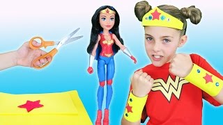 How To Make Superhero Costume Craft w Princess Ava DIY Wonder Woman Cuff Bracelets Headband Cosplay [upl. by Caritta]