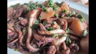 CURLED OCTOPUS STEW WITH POTATOES OLIVES AND CAPERS [upl. by Akiehs]