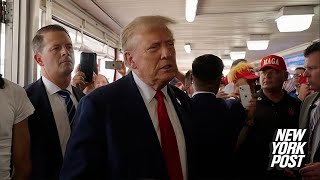 Donald Trump meets supporters at a cheesesteak restaurant in Philadelphia before rally [upl. by Bertilla]