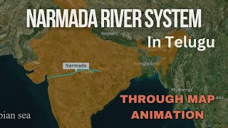 Narmada river system through map animation in Telugu  UPSC  TSPSC  APPSC [upl. by Atiuqad]