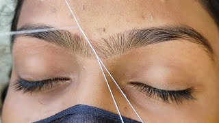 EYEBROW THREADING TUTORIAL  Heavy Growth Eyebrows Threading  Joint eyebrows shape Ritabhatia [upl. by Hsekin]