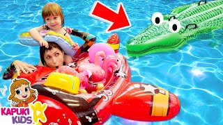 Summer vacation amp Kids activities at the swimming pool Inflatable toys for baby and mom [upl. by Nosidda]