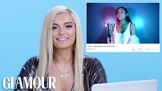 Bebe Rexha Watches Fan Covers on YouTube  Glamour [upl. by Fortunia]