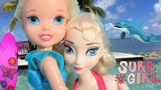 Elsa and Anna on Vacation Surfing Lessons Swimming Pool Family Fun  Toddlers  Childhood Stories [upl. by Masuh]