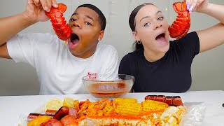 ONE BITE SEAFOOD BOIL MUKBANG CHALLENGE KING CRAB SWEET CORN LOBSTER TAILS amp POTATOES [upl. by Shriner]