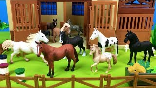 Horse Stable and Farm Animals Barn Toys For Kids  Learn Color with Horse Toys [upl. by Affra]