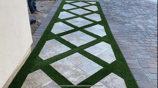 Travertine pavers with grass walkway [upl. by Yajet533]