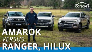 2023 Ford Ranger v Toyota HiLux v Volkswagen Amarok Comparison  Best DualCab 4x4 Ute faces rivals [upl. by Cyrille]