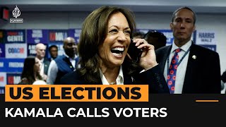 Kamala Harris calls voters from DNC phone bank  AJ shorts [upl. by Anaik]