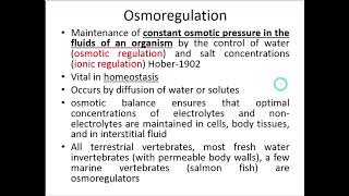 Osmoregulation Osmoconformation Euryhaline and Stenohaline organisms Dr Seema Menon [upl. by Sharla]