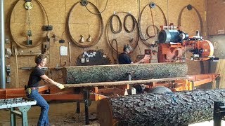 WoodMizer LT50 Sawmill Milling Nice Black Cherry Logs into Lumber Husband amp Wife Team [upl. by Adniled]