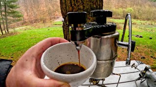 ASMR outdoor coffee in heavy rain with Bellman CX25P Soto Stormbreaker and the 1ZPresso KUltra [upl. by Caylor]