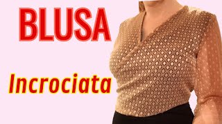 BLUSA IN PIZZO ELEGANTE CON SCOLLO INCROCIATO FACILISSIMA DA CUCIRE E RIFINIRE IL TUTORIAL [upl. by Nalor]