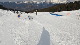 Morillon  GoPro POV skiing blue Chalet joining Fun Zone called Ze Funky Park falling on first ramp [upl. by Stanton]