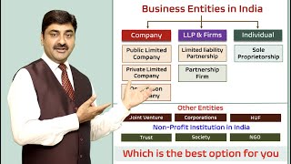 Business Entities in India Public Limited Pvt Limited OPC LLP Partnership or Proprietorship [upl. by Casar]